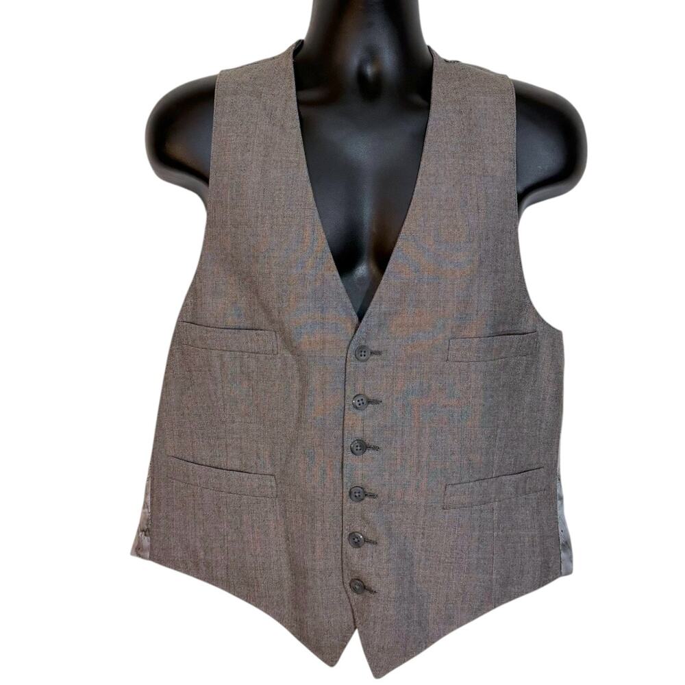 VTG 90s Men 44 Gray Glen Plaid Western Vest Diamond Pattern Back Waistcoat L
